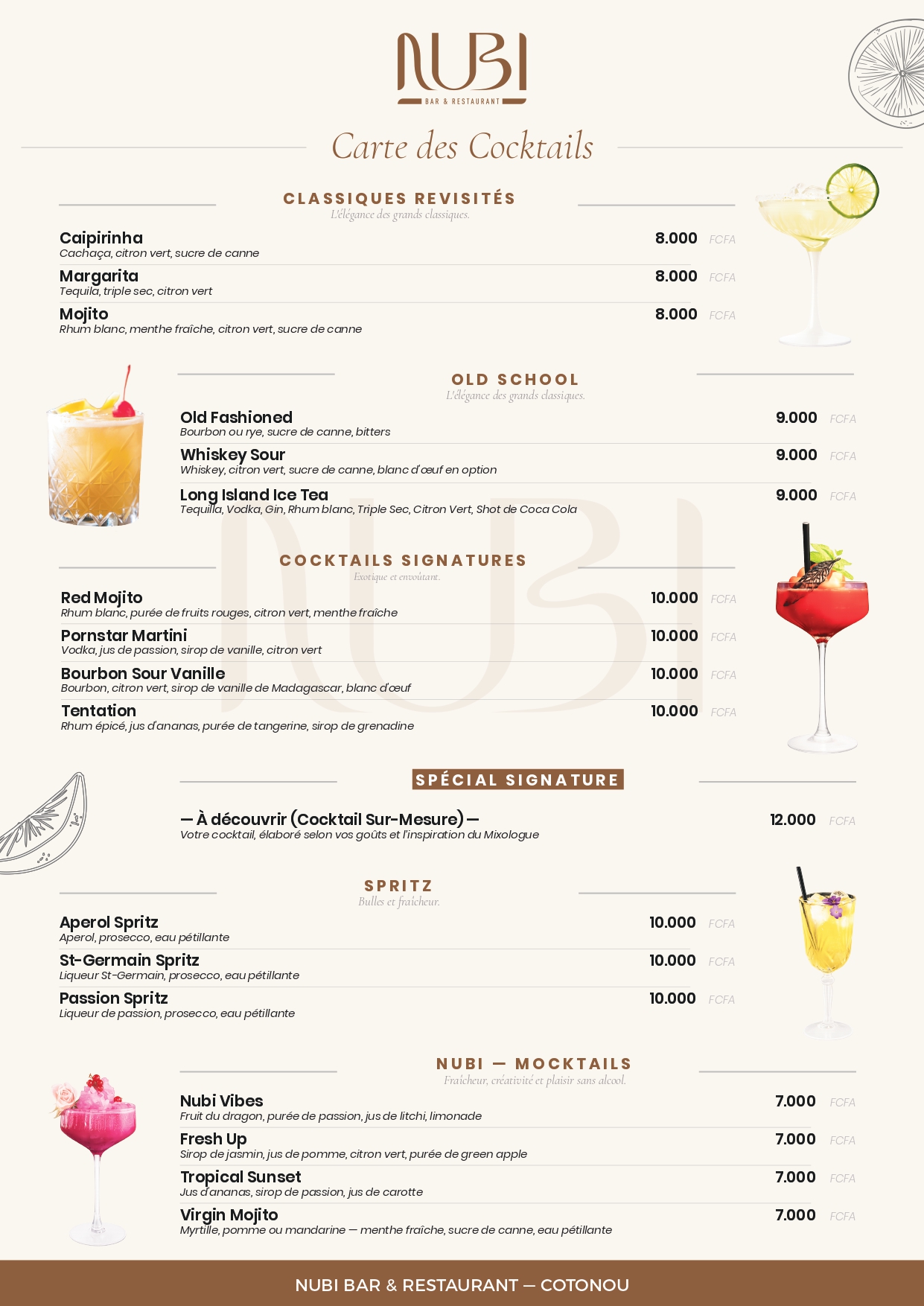 Page 2 du menu des boissons Nubi