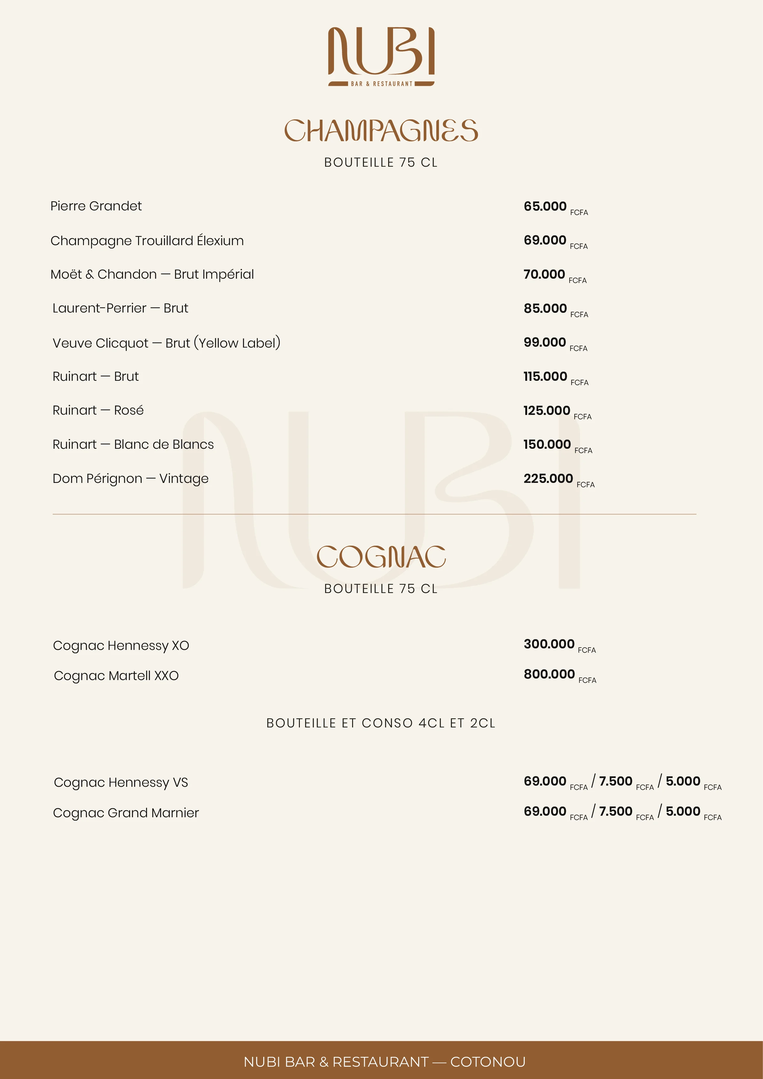 Page 10 du menu des boissons Nubi